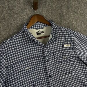 Habit Mens Large Fishing Shirt Short Sleeve Plaid Button Up Outdoor Casual